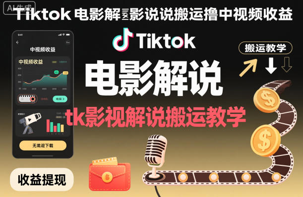 Tiktok电影解说搬运撸中视频收益，tk影视解说搬运教学_就是爱分享