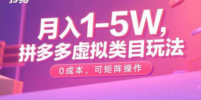 （15903期）月入1-5W，拼多多虚拟类目玩法，0成本，可矩阵操作_就是爱分享