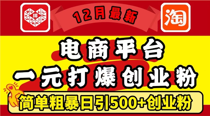 12月最新：电商平台1元打爆创业粉，简单粗暴日引500+精准创业粉，轻松月入过W【揭秘】_就是爱分享