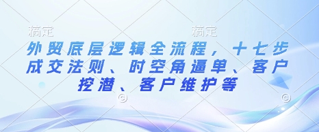 外贸底层逻辑全流程，十七步成交法则、时空角逼单、客户挖潜、客户维护等_就是爱分享