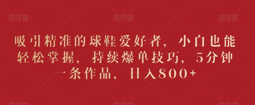 吸引精准的球鞋爱好者，小白也能轻松掌握，持续爆单技巧，5分钟一条作品，日入800+【揭秘】_就是爱分享