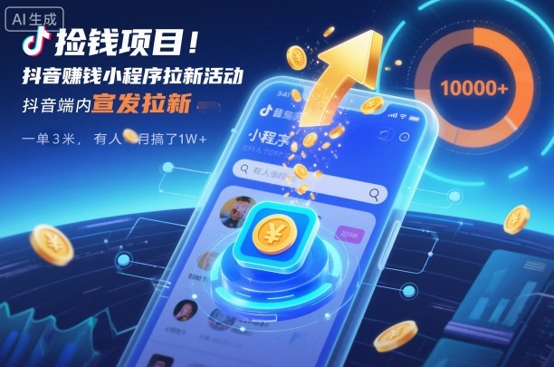 捡钱项目！抖音賺钱小程序拉新活动，抖音端内宣发拉新，一单3米，有人半个月搞了1W+_就是爱分享