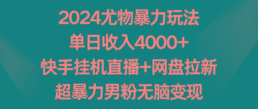 2024尤物暴力玩法 单日收入4000+快手挂机直播+网盘拉新 超暴力男粉无脑变现_就是爱分享
