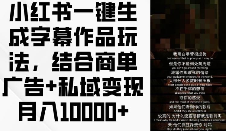 小红书一键生成字幕作品玩法，结合商单广告+私域变现月入1w+【揭秘】_就是爱分享