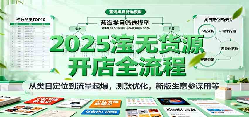 2025淘宝无货源开店全流程，从类目定位到流量起爆，测款优化，新版生意参谋用等_就是爱分享