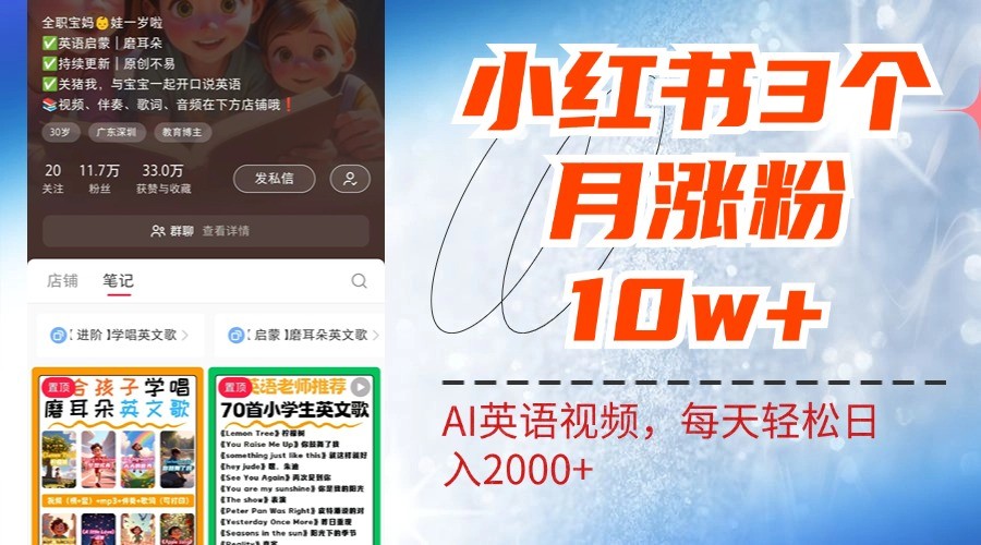 小红书三个月涨粉10W，AI英语视频0成本制作，每天轻松日入2000+_就是爱分享