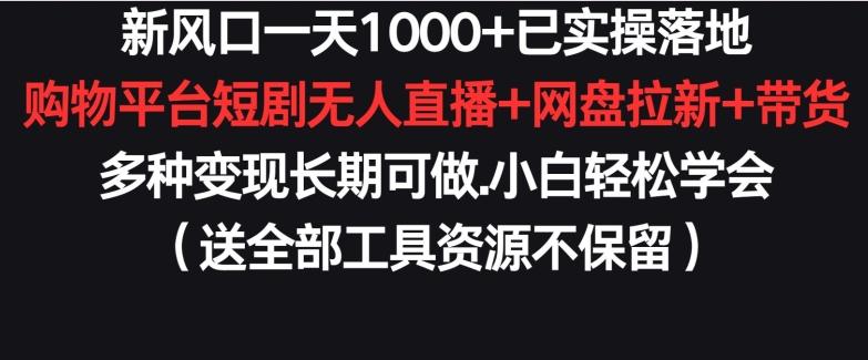 新风口一天1000+已实操落地购物平台短剧无人直播+网盘拉新+带货多种变现长期可做【揭秘】_就是爱分享