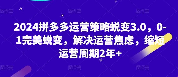 2024拼多多运营策略蜕变3.0，0-1完美蜕变，解决运营焦虑，缩短运营周期2年+_就是爱分享