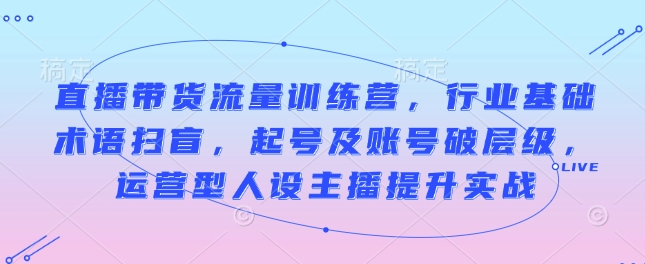 直播带货流量训练营，行业基础术语扫盲，起号及账号破层级，运营型人设主播提升实战_就是爱分享