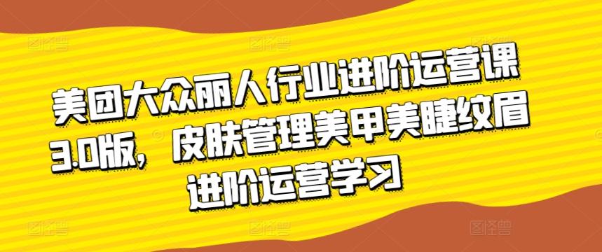 美团大众丽人行业进阶运营课3.0版，皮肤管理美甲美睫纹眉进阶运营学习_就是爱分享
