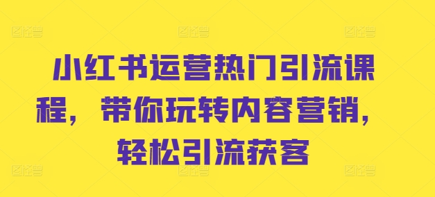 小红书运营热门引流课程，带你玩转内容营销，轻松引流获客_就是爱分享