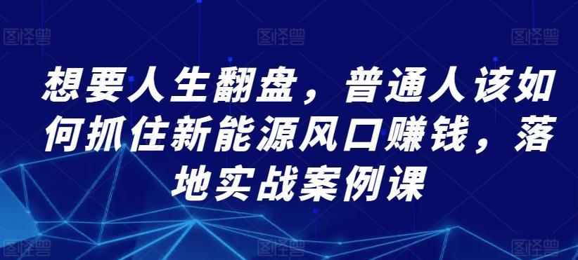 想要人生翻盘，普通人该如何抓住新能源风口赚钱，落地实战案例课_就是爱分享