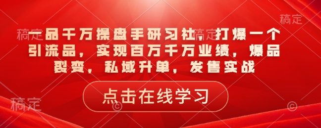 一品千万操盘手研习社，打爆一个引流品，实现百万千万业绩，爆品裂变，私域升单，发售实战_就是爱分享