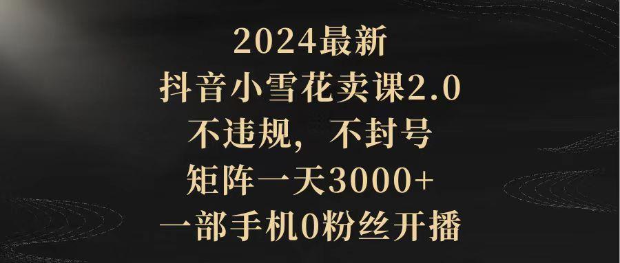 (9639期)2024最新抖音小雪花卖课2.0 不违规 不封号 矩阵一天3000+一部手机0粉丝开播_就是爱分享