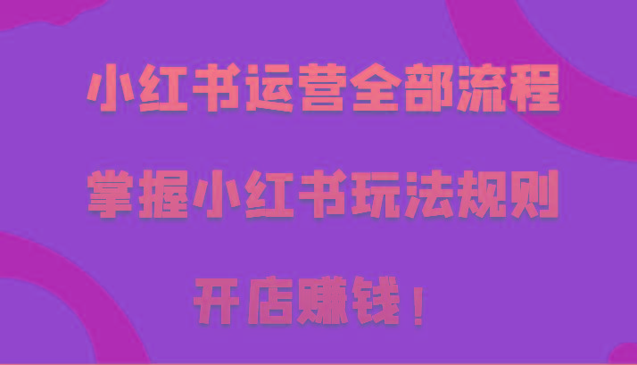 小红书运营全部流程，掌握小红书玩法规则，开店赚钱！_就是爱分享