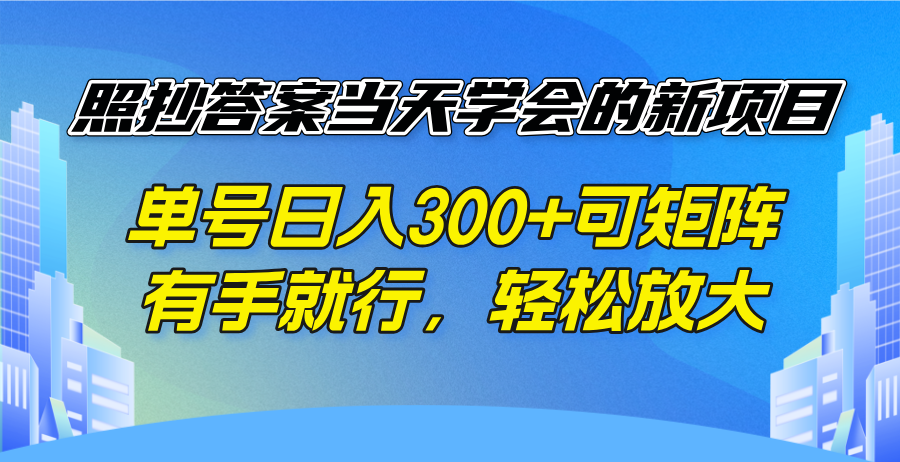 照抄答案当天学会的新项目，单号日入300 +可矩阵，有手就行，轻松放大_就是爱分享