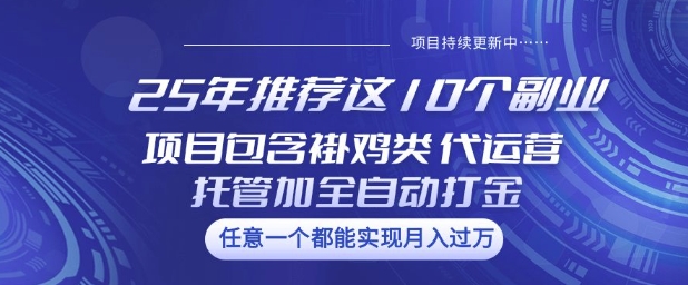 25年推荐这10个副业项目包含褂鸡类、代运营托管类、全自动打金类【揭秘】_就是爱分享