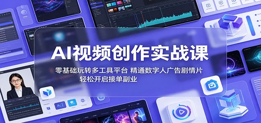 AI视频创作实战课：零基础玩转多工具平台，精通数字人广告、剧情片，轻松开启接单副业_一起云网创