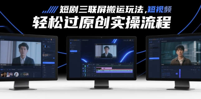 短剧三联屏搬运玩法，短剧搬运轻松过原创实操流程_就是爱分享