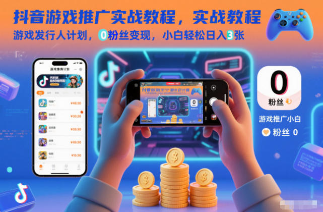 抖音游戏推广实战教程，游戏发行人计划，0粉丝变现，小白轻松日入3张_就是爱分享