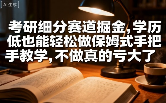 考研细分赛道掘金，日入1k+，学历低也能轻松做保姆式手把手教学，不做真的亏大了【揭秘】_就是爱分享