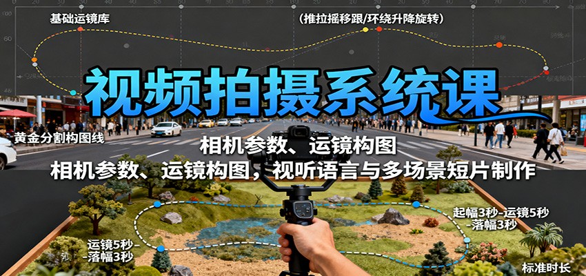 视频拍摄系统课：相机参数、运镜构图，视听语言与多场景短片制作_就是爱分享