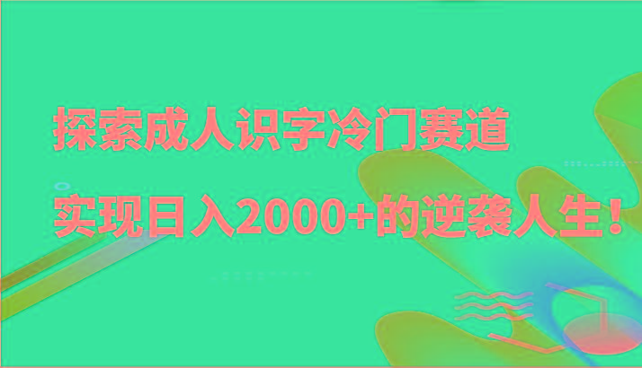 探索成人识字冷门赛道，实现日入2000+的逆袭人生！_就是爱分享