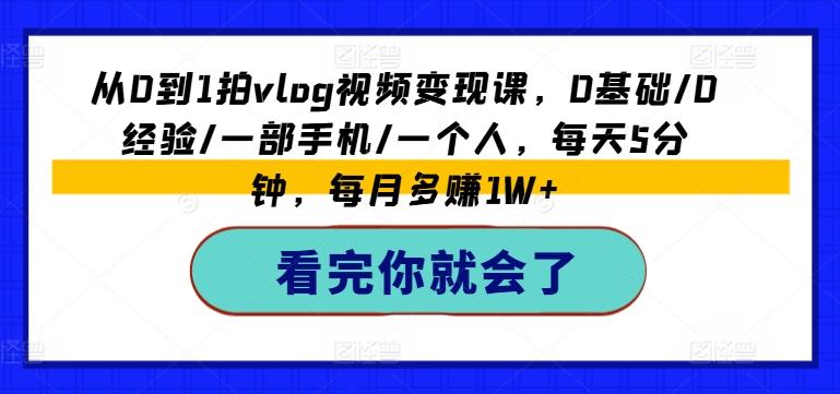 从0到1拍vlog视频变现课，0基础/0经验/一部手机/一个人，每天5分钟，每月多赚1W+_就是爱分享