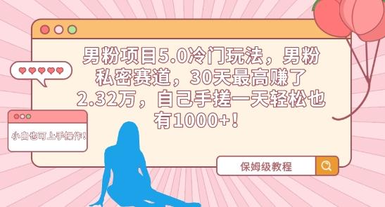 男粉项目5.0冷门玩法，男粉私密赛道，30天最高赚了2.32万，自己手搓一天轻松也有1000+【揭秘】_就是爱分享