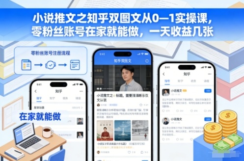 小说推文之知乎双图文从0—1实操课，零粉丝账号在家就能做，一天收益几张_就是爱分享