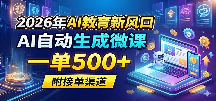 2026年AI教育新风口，AI自动生成微课，一单500+，附接单渠道_一起云网创