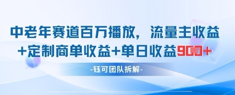 中老年赛道百万播放+流量主收益+定制收益，单日收益9张_就是爱分享