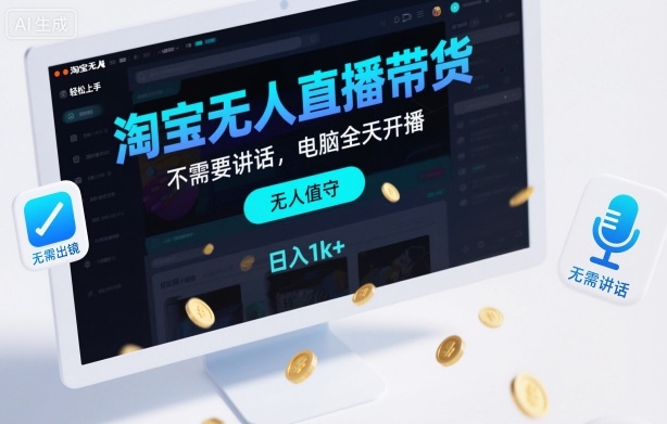 淘宝无人直播带货，不需要出镜，不需要讲话，电脑全天开播，轻松上手，日入1k+【揭秘】_就是爱分享