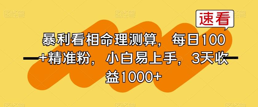 暴利看相命理测算，每日100+精准粉，小白易上手，3天收益1000+【揭秘】_就是爱分享