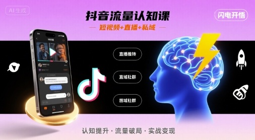 抖音流量认知课，短视频+直播+私域，认知提升，闪电开悟_就是爱分享