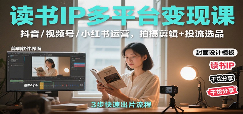 读书IP多平台变现课：抖音/视频号/小红书运营，拍摄剪辑+投流选品_就是爱分享