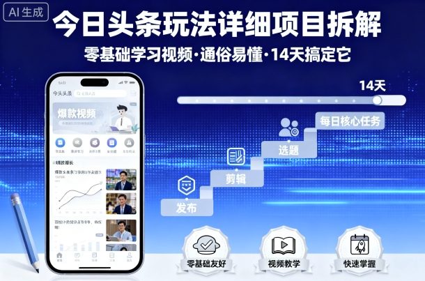 今日头条玩法详细项目拆解，零基础学习视频 通俗易懂 14天搞定它_就是爱分享