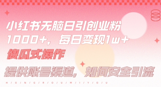 小红书无脑每日引流创业粉500+，小白每天只花半小时，躺赚长尾收益【揭秘】_就是爱分享