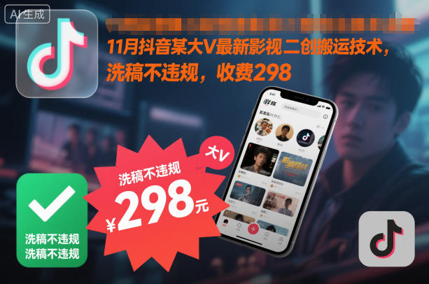 11月抖音某大V最新影视二创搬运技术，洗稿不违规，收费298_就是爱分享