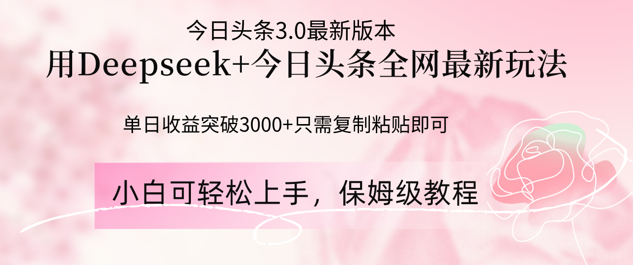 Deepseek结合今日头条全网最新玩法，单日收益突破3000+，只需要简单的…_就是爱分享