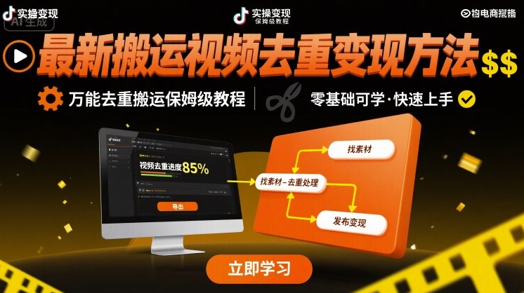 最新搬运视频去重变现方法，万能去重搬运保姆级教程_就是爱分享