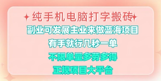 纯手机电脑打字搬砖，有手就行，几秒一单，多劳多得，正规项目大平台【揭秘】_就是爱分享
