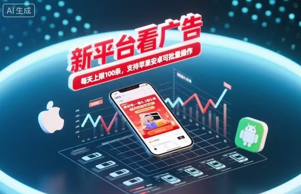 新台看广告，养好机一条5毛到5块，单机日入30到100，支持苹果安卓，可批量操作。_就是爱分享