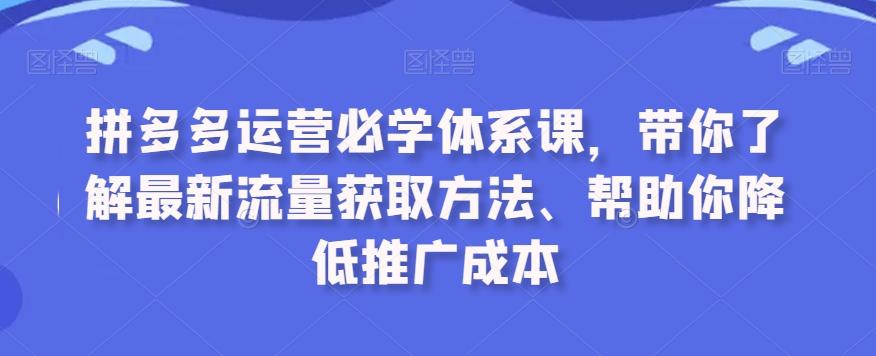拼多多运营必学体系课，带你了解最新流量获取方法、帮助你降低推广成本_就是爱分享