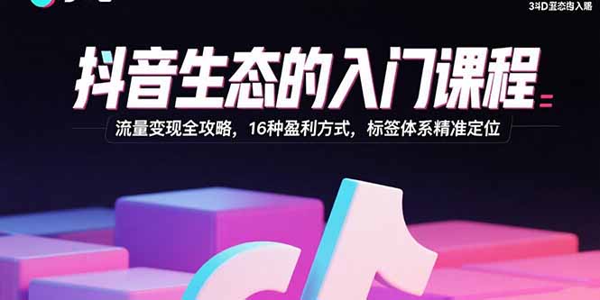 抖音生态的入门课程：流量变现全攻略，16种盈利方式，标签体系精准定位_就是爱分享