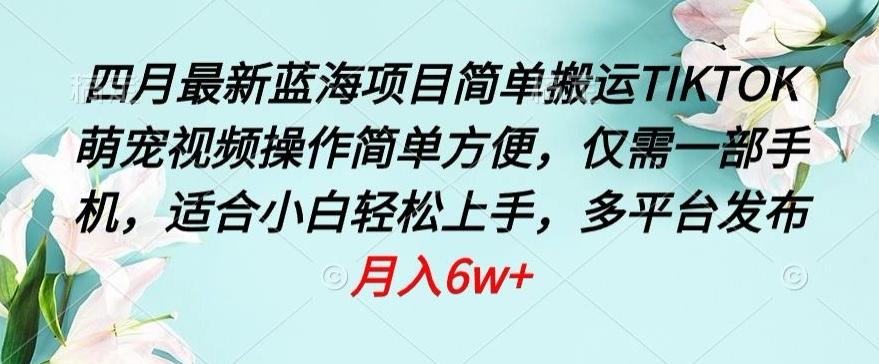 四月最新蓝海项目，简单搬运TIKTOK萌宠视频，操作简单方便，仅需一部手机【揭秘】_就是爱分享