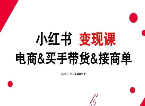 2024年最新小红书变现课，电商&买手带货&接商单，从0到1，小白高效轻创业_就是爱分享