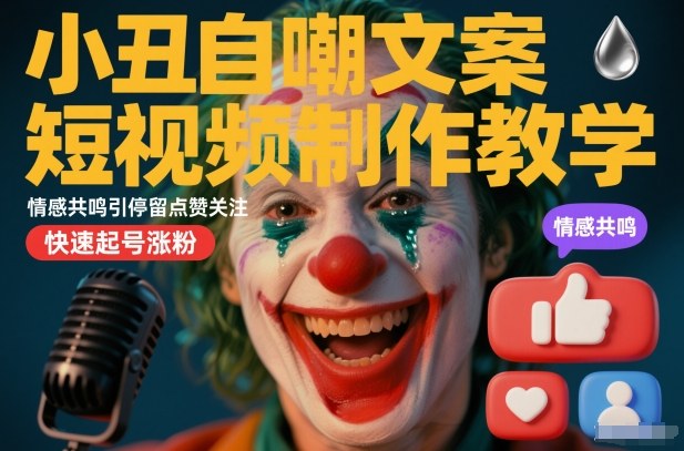 小丑自嘲文案短视频制作教学，情感共鸣引停留点赞关注，快速起号涨粉_就是爱分享