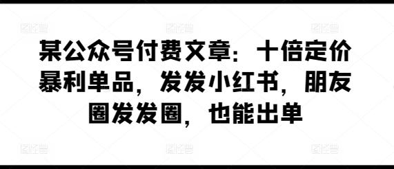 某公众号付费文章：十倍定价暴利单品，发发小红书，朋友圈发发圈，也能出单_就是爱分享