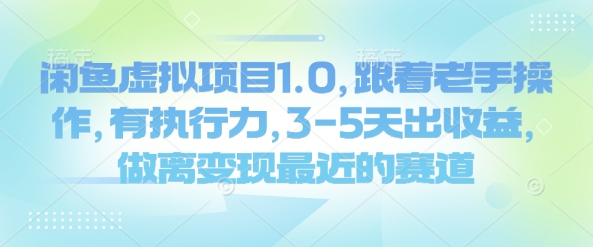 闲鱼虚拟项目1.0，跟着老手操作，有执行力，3-5天出收益，做离变现最近的赛道_就是爱分享
